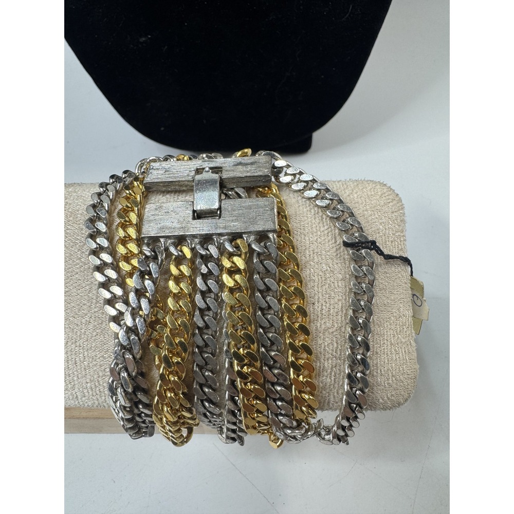 Anne Klein Two Tone Multi Strand Curb Chain Statement Bracelet Gold Silver Tone